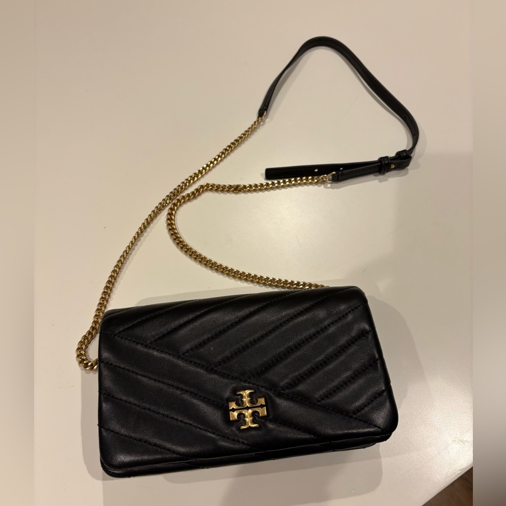 Tory Burch Black Quilted Crossbody with Gold Chain